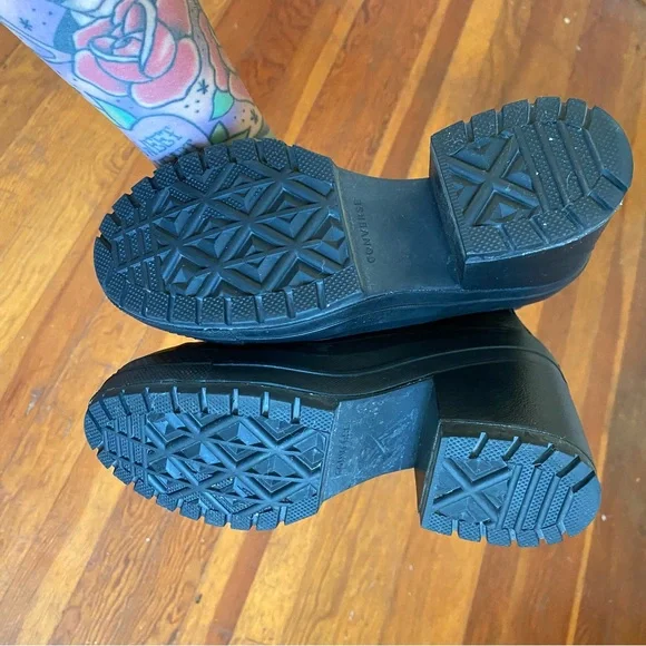 Converse Chuck 70 De Luxe Heel Leather Shoe - Black Monochrome - Picture 4 of 9